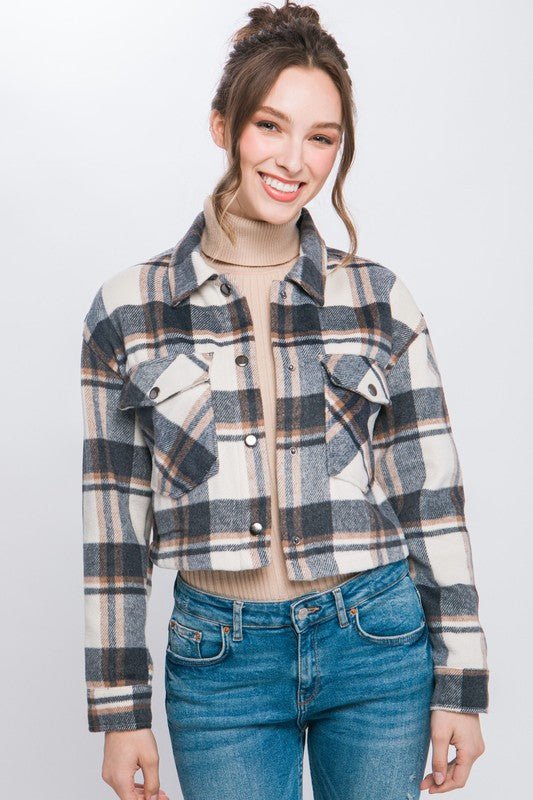 Cropped Plaid Shacket - Arrowhead Boutique