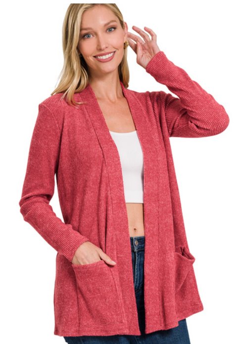 Red Ribbed Cardi - Arrowhead Boutique