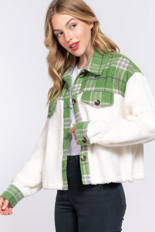 Plaid Fuzzy Jacket - Arrowhead Boutique