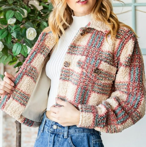 Plaid Sherpa Shacket - Arrowhead Boutique