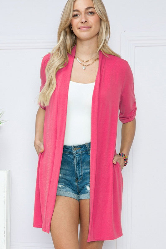 Solid Short Sleeve Cardigan - Arrowhead Boutique